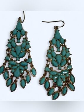 J. Crew Turquoise Teardrop Chandelier Earrings Statement Piece